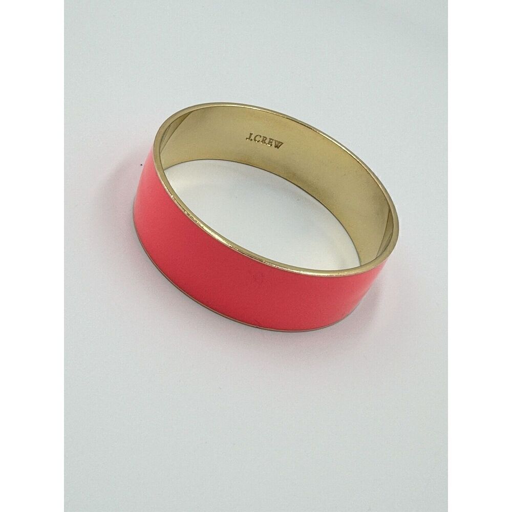 J Crew Hot Pink Gold Tone 3/4” Wide Enamel Bangle Bracelet Retired 80s Neon GenX